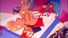 Old cartoon with many sexy mistresses banging with little imps and skeletons