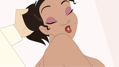 Tanned cartoon girl with a perfectly shaved pussy is pounded in her holes