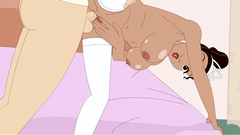 Tanned cartoon girl with a perfectly shaved pussy is pounded in her holes