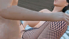 Hot brunette girl in fishnet stockings jumps on her boyfriend's penis