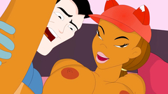 Threesome hardcore anal and ball licking in a toon for redhead lovers