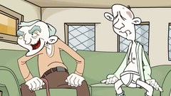 Sexy redhead meditates with a cute blonde guy on the dirty Ernie's show