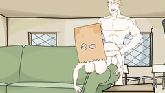 The dirty Ernie fucks a busty redhead with a pack on her head