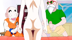 Two Dragon ball guys pump one hot blue haired cutie