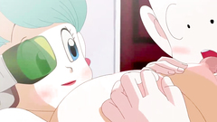 Two Dragon ball guys pump one hot blue haired cutie