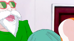 Two Dragon ball guys pump one hot blue haired cutie