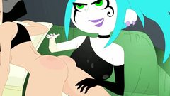 Emo cartoon sluts give head to a hung male