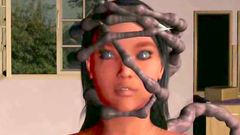 Unstoppable alien larva fills holes of a busty 3d babe