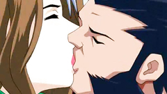 Busty anime girl is being banged by a gang of five horny peckers