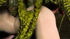 A flock of nasty reptiles fucked sweet girl in anal hole