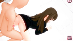 Naughty brunette anime school girl sucks dick and gets fuck in doggy pose