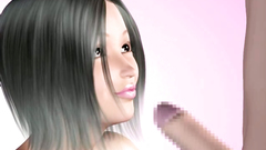 3D Hot brunette mastubates her BF cock and lick his ass