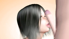 3D Hot brunette mastubates her BF cock and lick his ass