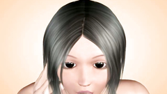 3D Hot brunette mastubates her BF cock and lick his ass