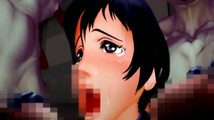 A gang of nasty monsters fucks a cute crying girl