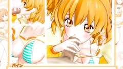 Curly blonde teen babe in sexy blue bikini masturbates her wet pussy