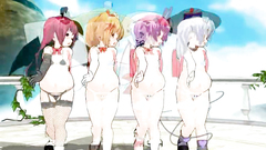 Four young and naked hentai girl dancing striptease
