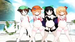 Four young and naked hentai girl dancing striptease