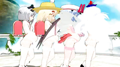 Four young and naked hentai girl dancing striptease