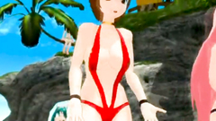 Three incredible anime babes in bikini show their sexy naked bodies on the beach