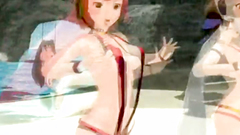 Three incredible anime babes in bikini show their sexy naked bodies on the beach