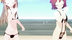 Two sexy hentai teens in mini bikini demonstrate their gorgeous body