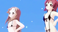 Two sexy hentai teens in mini bikini demonstrate their gorgeous body