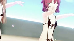 Two sexy hentai teens in mini bikini demonstrate their gorgeous body