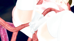 Big monster with lot of tentacles penetrate in sweet holes of young babe