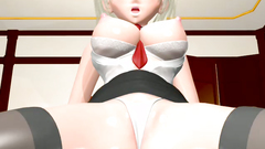 Young blonde teen in sexy lingerie and stockings fucks in doggy style