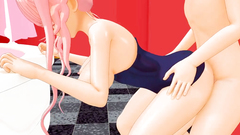 Redhead teen with red eyes and huge boobs ride a dick