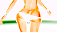 Skinny big titted babe with shaved twat in POV 3D video