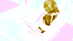 Skinny big titted babe with shaved twat in POV 3D video