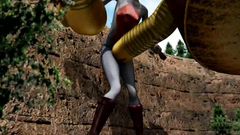 Big Yellow robot fucks giant 3D girl in doggy style pose