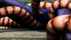 Huge monster with lots of tentacles bounds giant 3D woman