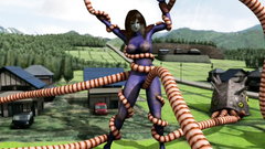 Huge monster with lots of tentacles bounds giant 3D woman