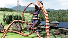 Huge monster with lots of tentacles bounds giant 3D woman