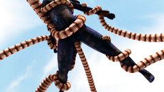 Huge monster with lots of tentacles bounds giant 3D woman