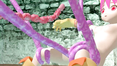 Evil tentacles monster fucks cute skinny pink hair teen