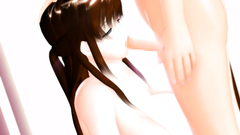 Blue-eyes brunette tenderly licks cock