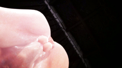 The 3D girl with purple hair and big boobs and cum in pussy