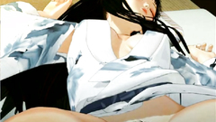 3D Geisha meets the owner showing their hairy pussies