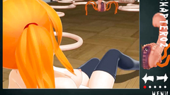 Skinny blonde girl opens her twat for ugly 3d monsters