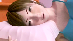 Young 3D housewife with big boobs skillfully licks her husband's cock