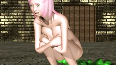 Many toys explore asshole and vagina of a slutty 3d chick