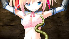 Horny monster with long tentacles pokes young blonde hottie in her mouth and cunt