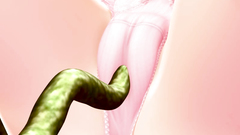 Horny monster with long tentacles pokes young blonde hottie in her mouth and cunt