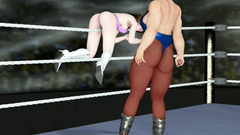 Hot cat fight with a gigant hottie against young 3d cutie