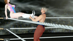 Hot cat fight with a gigant hottie against young 3d cutie