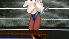 Hot cat fight with a gigant hottie against young 3d cutie